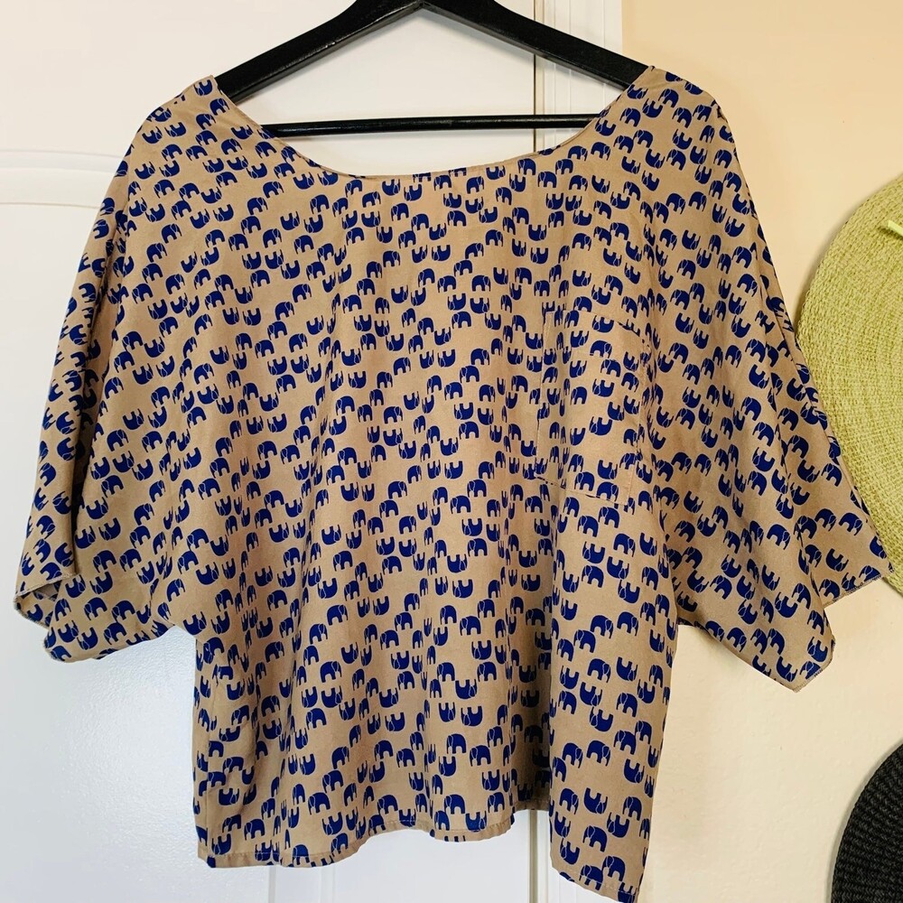 Xhilaration Golden Brown Aztec Tribal Elephant Print Dressy Silky Top | Size M/L
